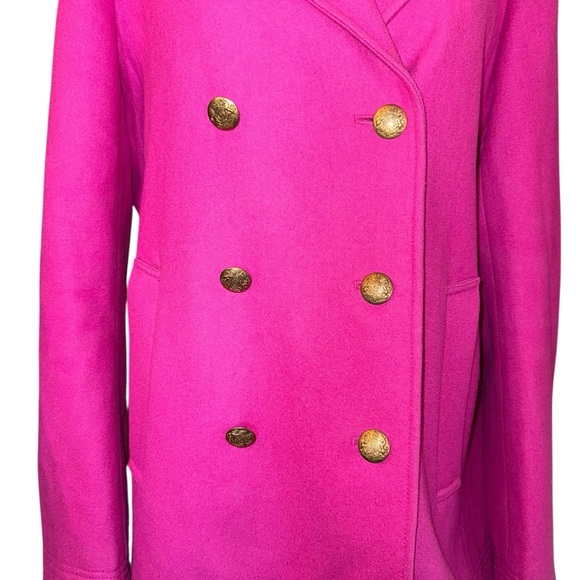 J Crew Peacoat Double Breasted Women's 14 Fushia Pink Wool Blend Tending EUC - Picture 6 of 10